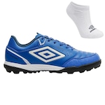 Chuteira Society Umbro X-Comfort + Meia - Adulto AZUL/BRANCO