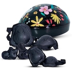 Kit Capacete com Joelheira Cotoveleira Munhequeira Rava - Infantil PRETO