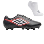 Chuteira de Campo Umbro Cannon + Meia - Adulto PRETO/VERMELHO