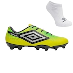 Chuteira de Campo Umbro Cannon + Meia - Adulto VERDE/PRETO