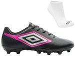 Chuteira de Campo Umbro Cannon + Meia - Adulto PRETO/ROSA