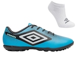 Kit Chuteira Society Umbro Cannon + Meia - Adulto AZUL/PRETO