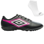 Kit Chuteira Society Umbro Cannon + Meia - Adulto PRETO/ROSA