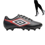 Chuteira de Campo Umbro Cannon + Meião - Adulto PRETO/VERMELHO