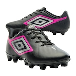 Chuteira de Campo Umbro Cannon + Meião - Adulto PRETO/ROSA