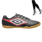 Chuteira Futsal Umbro Cannon + Meião - Adulto PRETO/VERMELHO