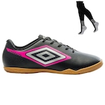 Chuteira Futsal Umbro Cannon + Meião - Adulto PRETO/ROSA