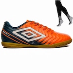 Chuteira Futsal Umbro Fifty V + Meião - Adulto LARANJA/AZUL ESC