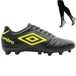 Chuteira de Campo Umbro Class + Meião - Adulto PRETO/VERDE