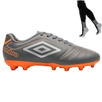 Chuteira de Campo Umbro Class + Meião - Adulto CINZA/LARANJA