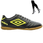 Chuteira Futsal Umbro Class + Meião - Adulto PRETO/VERDE