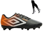 Chuteira de Campo Umbro Warskin + Meião - Adulto PRETO/LARANJA