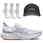 Kit Olympikus: Meias Cano Alto com 3 Pares + Tênis Corre 3 + Boné Aba Curva Running - Adulto BRANCO