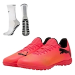 Chuteira Society Puma Future 7 Play + Meia Antiderrapante - Adulto ROSA/PRETO