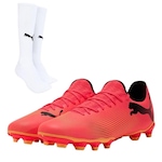 Kit Chuteira de Campo Puma Future 7 Play + Meião - Adulto ROSA/PRETO