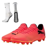 Kit Chuteira de Campo Puma Future 7 Play + Meia Antiderrapante - Adulto ROSA/PRETO