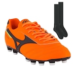 Chuteira de Campo Mizuno Morelia Classic Md + Par de Meião - Adulto LARANJA