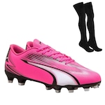 Chuteira de Campo Puma Ultra Play + Par de Meião - Adulto ROSA