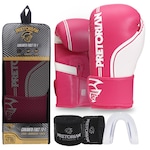 Kit de Luvas de Boxe e Muay Thai First Fx1 Pretorian + Bandagem + Bucal BRANCO/ROSA