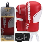 Kit de Luvas de Boxe e Muay Thai First Fx1 Pretorian + Bandagem + Bucal BRANCO/VERMELHO