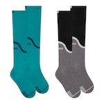 Kit de Meias Cano Alto de Compressão Selene 3/4 Esportiva com 2 Pares - Masculino PRETO/VERDE