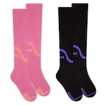 Kit de Meias Cano Alto de Compressão Selene 3/4 Esportiva com 2 Pares - Feminino PRETO/ROSA