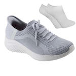 Kit Tênis Skechers Ultra Flex 3.0 + Par de Meias - Feminino CINZA