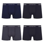 Kit Cueca Selene Boxer sem Costura - 4 Unidades - Masculino AZUL ESC/CINZA