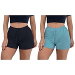 Kit de Shorts Pmc Canelado - Feminino - 2 unidades PRETO/AZUL