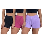 Kit de Shorts Pmc Canelado - Feminino - 3 unidades PRETO/ROXO