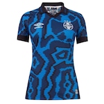 Camisa Pólo do Grêmio III 2022 Umbro - Feminina AZUL ESC/PRETO