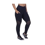 Calça Legging Feminina Suplex Poliamida Detalhe Em Tela E Bolso PRETO