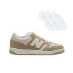 Kit Tênis New Balance 480 Low + 3 Pares de Meias - Masculino BEGE