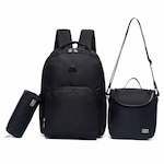 Kit Mochila Onbongo Reforçada Impermeável - 17 Litros + Lancheira + Estojo PRETO