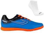 Chuteira Futsal Topper Forza III + Par de Meia - Adulto AZUL/LARANJA