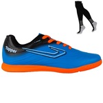 Chuteira Futsal Topper Forza Iii + Meião - Adulto AZUL/LARANJA