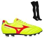 Chuteira de Futebol de Campo Mizuno Morelia Classic + Par de Meião - Adulto AMARELO