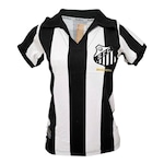 Camisa Baby Look do Santos Retro Bi Mundial 62/63 Listrada Retrômania - Feminina BRANCO/PRETO