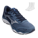 Tênis Mizuno Wave Hawk 5 + Meia - Masculino AZUL/BRANCO