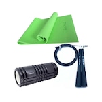 Kit Tapete Yoga Eva + Rolo Massagem + Corda De Pular Woder PRETO/VERDE