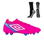 Chuteira de Campo Umbro Adamant Top Speed Club + Meia Antiderrapante - Adulto ROSA/PRETO