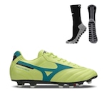 Chuteira de Campo Mizuno Morelia Classic Md + Meia Antiderrapante - Adulto VERDE