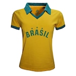 Camiseta do Brasil Polo Estrelas 10 Feminina - Liga Retro AMARELO