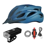 Kit Capacete Ciclismo Farol 180 Lumens Sinalizador Pisca Usb AZUL