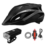 Kit Capacete Ciclismo Farol 180 Lumens Sinalizador Pisca Usb PRETO/CINZA