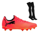 Kit Chuteira de Campo Puma Future 7 Play - Adulto + Par de Meião ROSA/PRETO