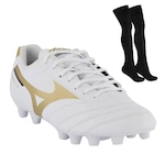 Chuteira de Futebol de Campo Mizuno Morelia Club + Par de Meião - Adulto BRANCO