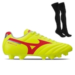 Chuteira de Futebol de Campo Mizuno Morelia Club + Par de Meião - Adulto AMARELO