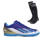 Chuteira Society adidas Messi X Crazyfast Club + Meião adidas - Adulto AZUL/BRANCO