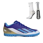 Chuteira Society adidas Messi X Crazyfast Club + Meia Antiderrapante - Adulto AZUL/BRANCO